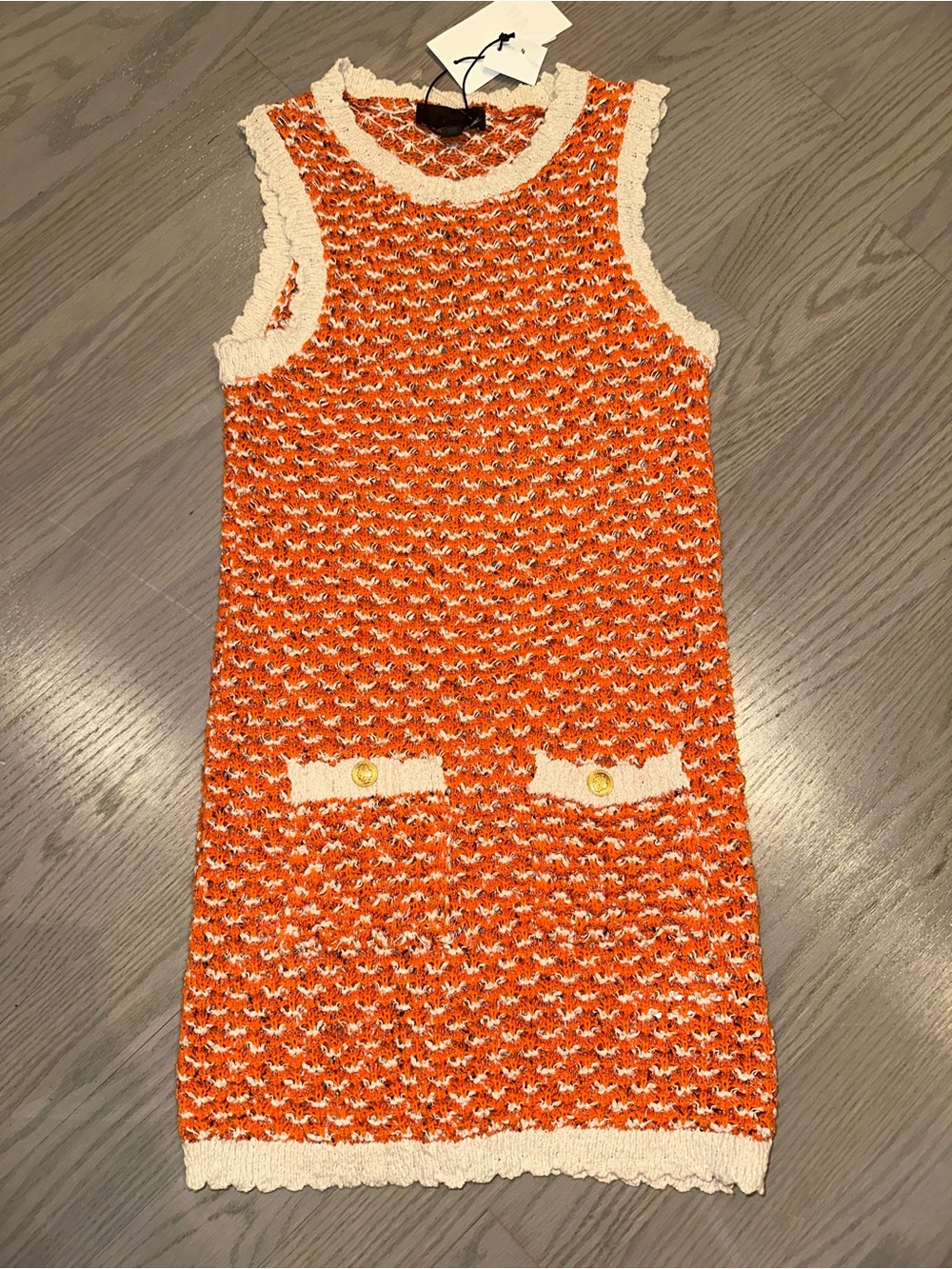 Zara Orange and Cream Knit Sleeveless Top